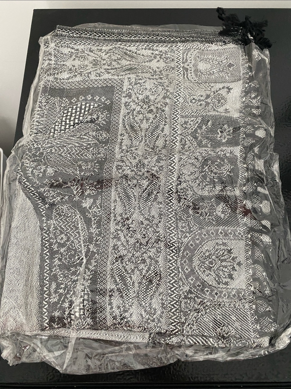 Black and White Paisley Print Scarf